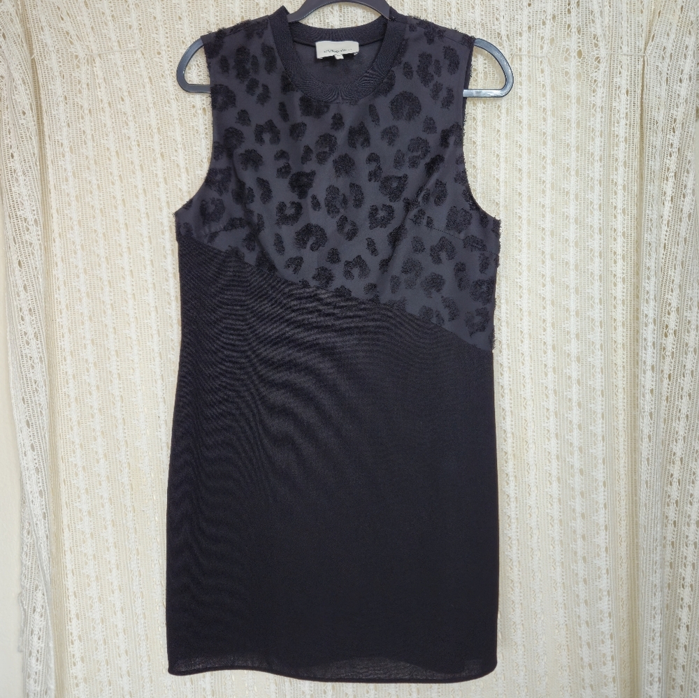 3.1 Phillip Lim Leopard Pattern Sculpted Black Mini Dress Size 10